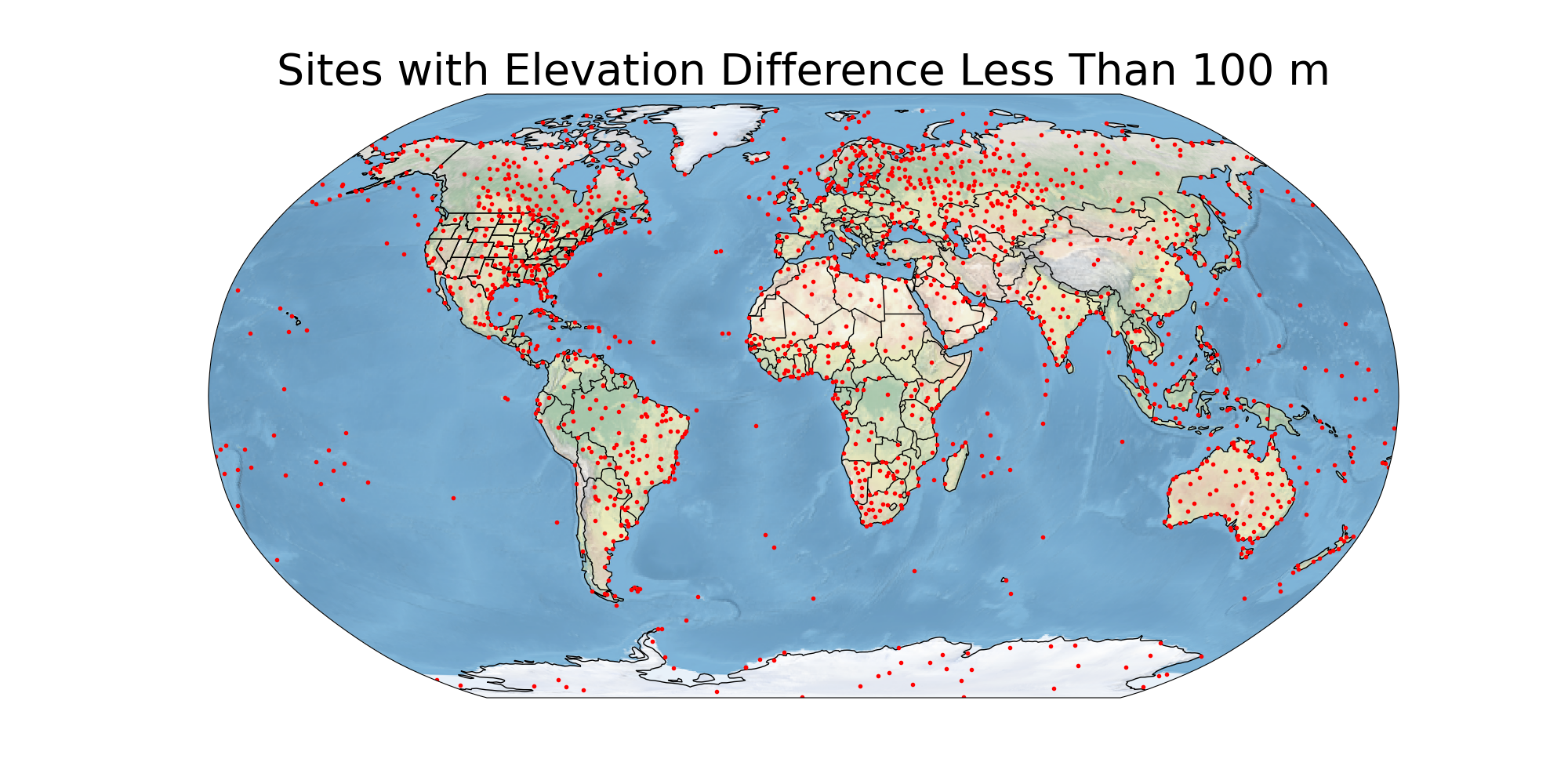 Sites with elevation difference < 100 m